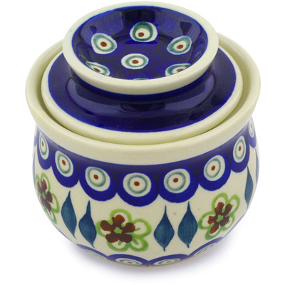Polish Pottery French Butter Dish Peacock Garden