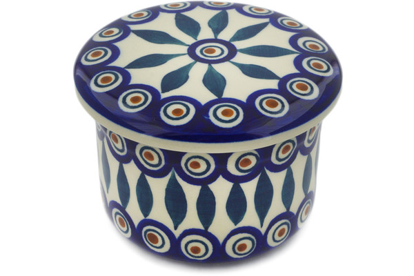 Polish Pottery Peacock Swirl French Butter Dish