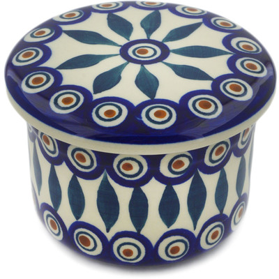 Polish Pottery French Butter Dish Peacock