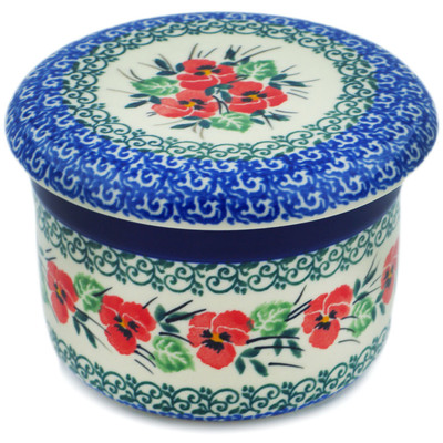 Polish Pottery French Butter Dish Red Pansy