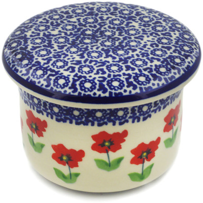 Polish Pottery French Butter Dish Wind-blown Poppies
