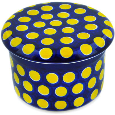 Polish Pottery French Butter Dish Yellow Dots