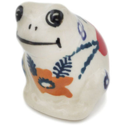 Polish Pottery Frog Figurine 1&quot; Wild Flower Bloom UNIKAT