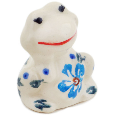 Polish Pottery Frog Figurine 2&quot; Blue Cornflower