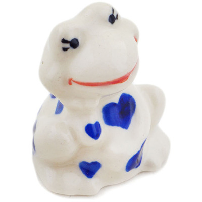 Polish Pottery Frog Figurine 2&quot; Blue Valentine Hearts