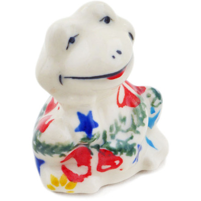 Polish Pottery Frog Figurine 2&quot; Wreath Of Bells