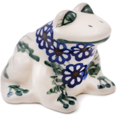 Polish Pottery Frog Figurine 3&quot; Blue Meadow