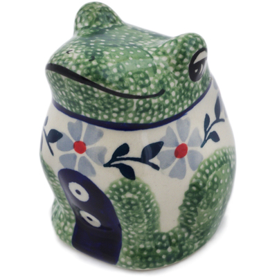 Polish Pottery Frog Figurine 3&quot; Peacock Forget-me-not