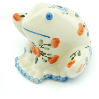 Polish Pottery Frog Figurine 4&quot; Cherry Blossoms