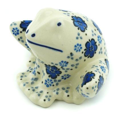 Polish Pottery Frog Figurine 4&quot; Flowing Blues