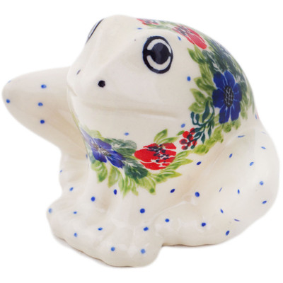 Polish Pottery Frog Figurine 4&quot; Springtime Wreath