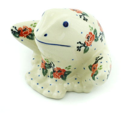 Polish Pottery Frog Figurine 4&quot; Wild Rose