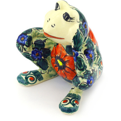 Polish Pottery Frog Figurine 5&quot; Havana UNIKAT