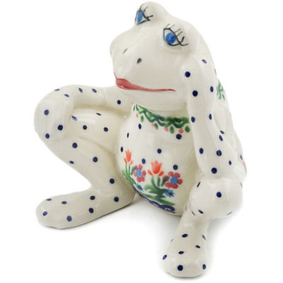 Polish Pottery Frog Figurine 5&quot; Spring Flowers