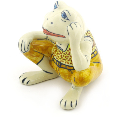 Polish Pottery Frog Figurine 5&quot; UNIKAT