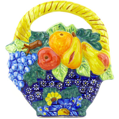 Polish Pottery Fruit Basket Wall Decor 10&quot; Floral Fruit Basket UNIKAT