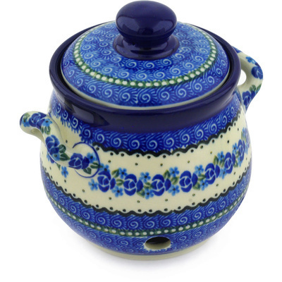 Polish Pottery Garlic and Onion Jar 6&quot; Blue Bud Sea