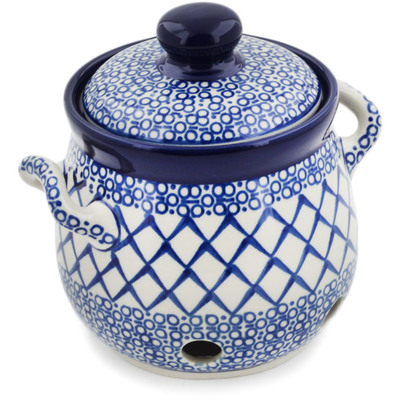 Polish Pottery Garlic and Onion Jar 6&quot; Blue Harmony