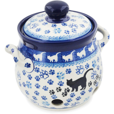 Polish Pottery Garlic and Onion Jar 6&quot; Boo Boo Kitty Paws