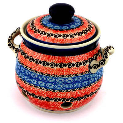 Polish Pottery Garlic and Onion Jar 6&quot; Southwest Sunrise