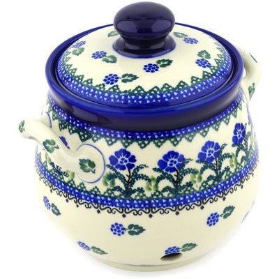 Polish Pottery Garlic and Onion Jar 7&quot; Blackberry Blooms