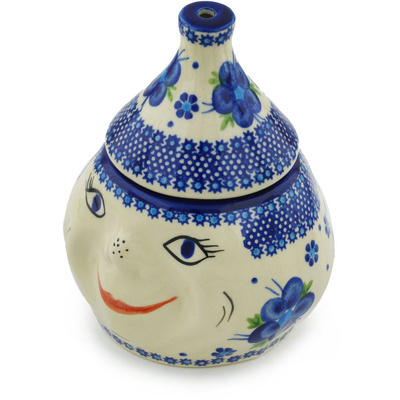 Polish Pottery Garlic and Onion Jar 7&quot; Bleu-belle Fleur
