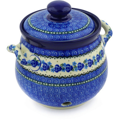 Polish Pottery Garlic and Onion Jar 7&quot; Blue Bud Sea
