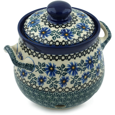 Polish Pottery Garlic and Onion Jar 7&quot; Blue Chicory