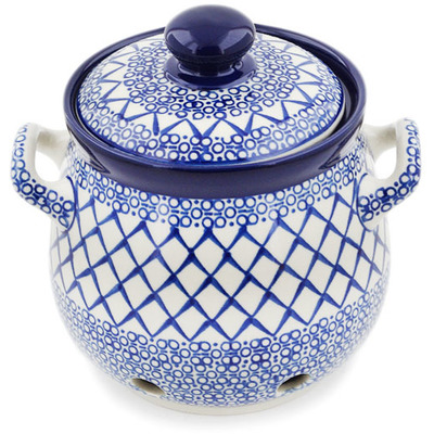 Polish Pottery Garlic and Onion Jar 7&quot; Blue Harmony