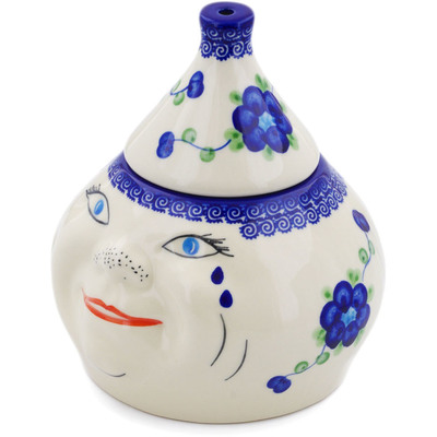 Polish Pottery Garlic and Onion Jar 7&quot; Blue Poppies
