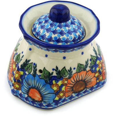 Polish Pottery Garlic and Onion Jar 7&quot; Bold Poppies UNIKAT