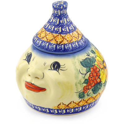 Polish Pottery Garlic and Onion Jar 7&quot; Colorful Bouquet UNIKAT