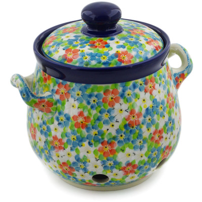 Polish Pottery Garlic and Onion Jar 7&quot; Colorful Dizziness UNIKAT