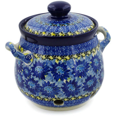Polish Pottery Garlic and Onion Jar 7&quot; Deep Blue UNIKAT