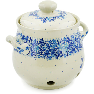 Polish Pottery Garlic and Onion Jar 7&quot; Delicate Blue UNIKAT