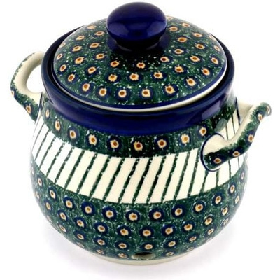Polish Pottery Garlic and Onion Jar 7&quot; Emerald Peacock