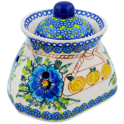 Polish Pottery Garlic and Onion Jar 7&quot; Orchid Crown UNIKAT