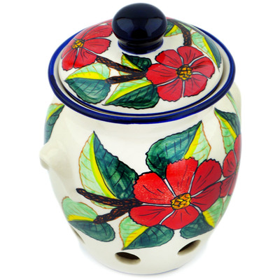 Polish Pottery Garlic and Onion Jar 7&quot; Poinsettia Paradise UNIKAT