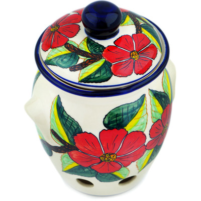 Polish Pottery Garlic and Onion Jar 7&quot; Poinsettia Paradise UNIKAT