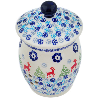 Polish Pottery Garlic and Onion Jar 7&quot; Ring Around The Reindeer