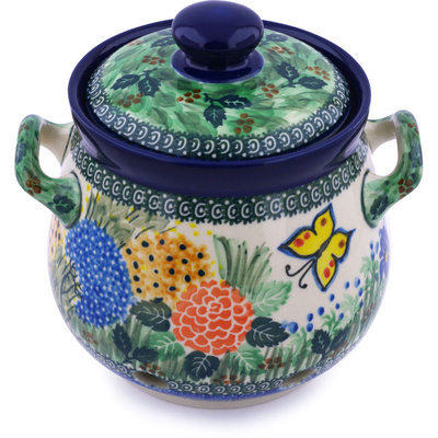 Polish Pottery Garlic and Onion Jar 7&quot; Spring Garden UNIKAT