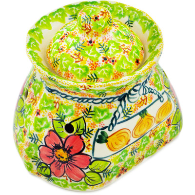 Polish Pottery Garlic and Onion Jar 7&quot; Wild Peonies UNIKAT