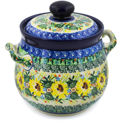 Polish Pottery Garlic and Onion Jar 7&quot; Yellow Garden UNIKAT