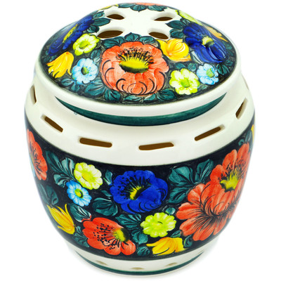 faience Garlic and Onion Jar 8&quot; Little Flower Patch Black