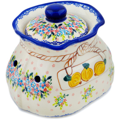 Polish Pottery Garlic and Onion Jar 9&quot; Aster UNIKAT