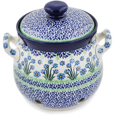Polish Pottery Garlic and Onion Jar 9&quot; Blue April Showers