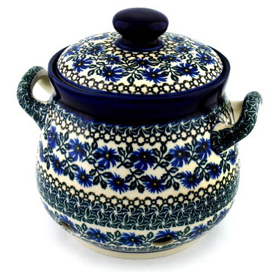 Polish Pottery Garlic and Onion Jar 9&quot; Blue Chicory