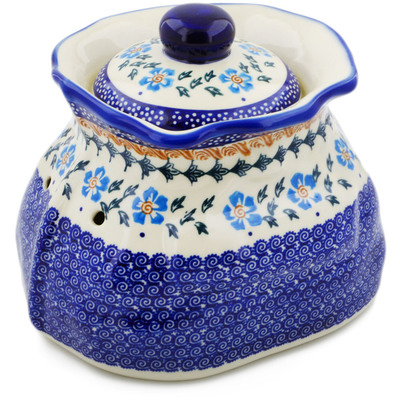 Polish Pottery Garlic and Onion Jar 9&quot; Blue Cornflower