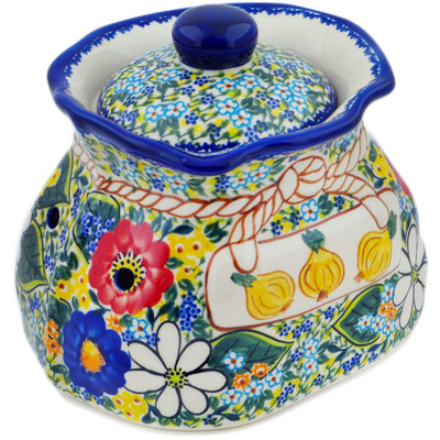 Polish Pottery Garlic and Onion Jar 9&quot; Magical Spring UNIKAT