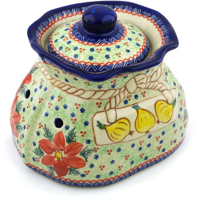 Polish Pottery Garlic and Onion Jar 9&quot; Poinsettia UNIKAT